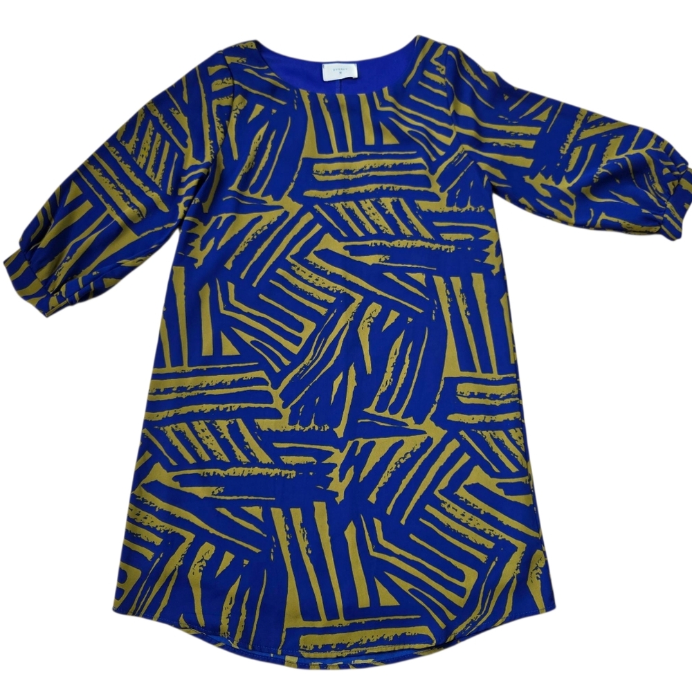Everly Longsleeve Shift Dress Blue And Green Abstract Print Size S EUC